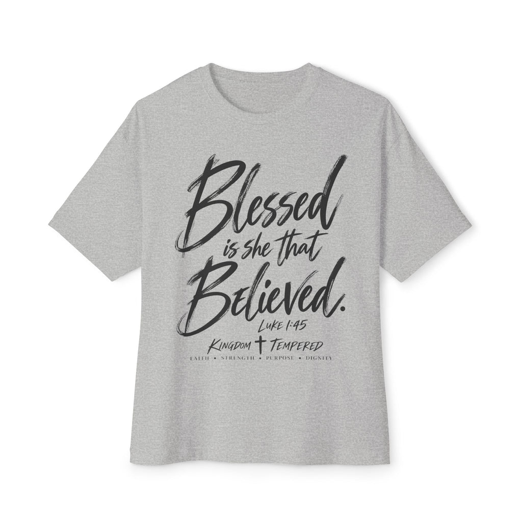 Blessed Is She That Believed Tee — Inspirational Christian Scripture Shirt (Luke 1:45)