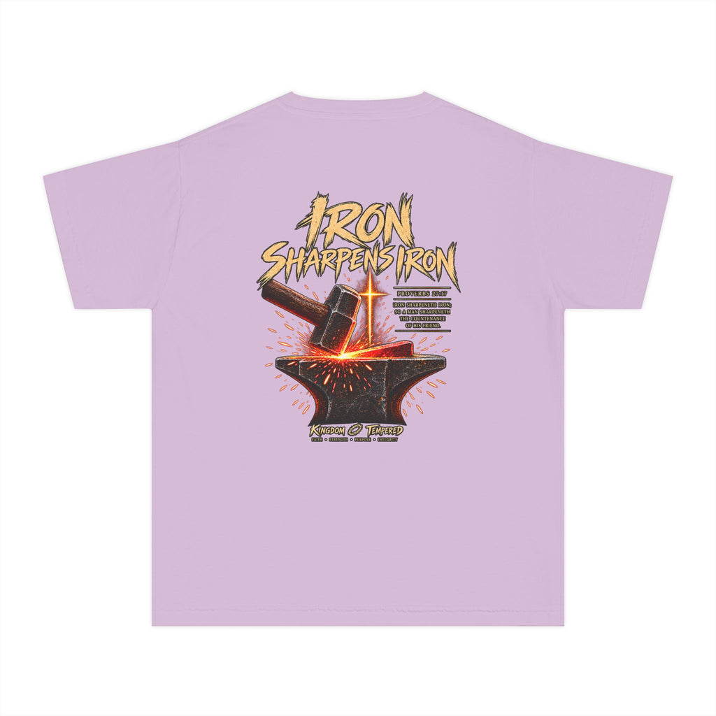 Youth Tee — "Iron Sharpens Iron" Christian Anvil Graphic Shirt