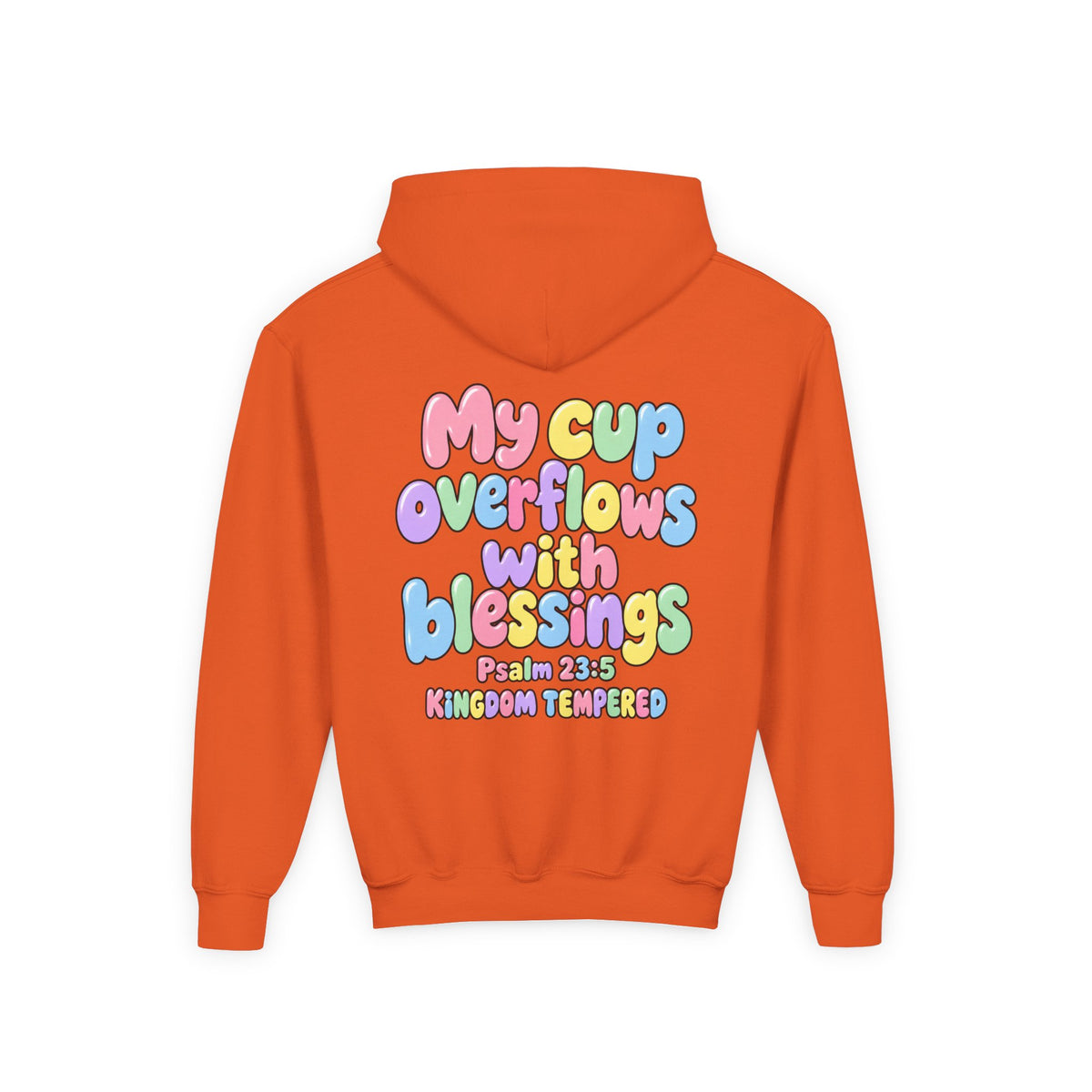 Youth Hoodie — "My Cup Overflows with Blessings" Pastel Christian Psalm 23:5 Design