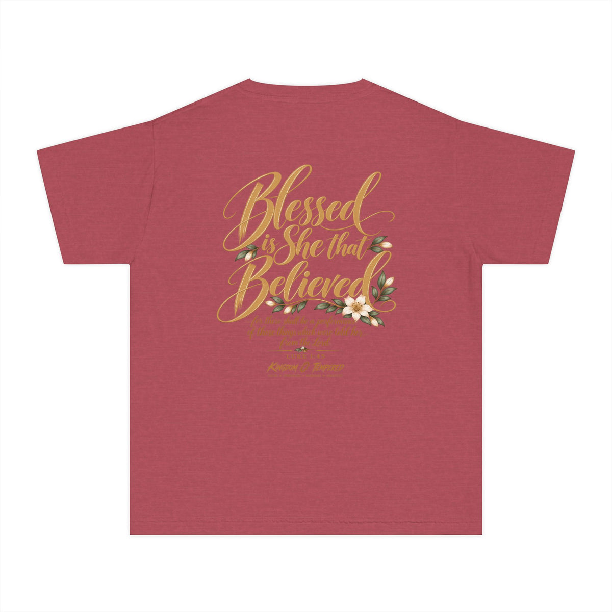 Youth Tee — "Blessed Is She That Believed" Inspirational Christian Kids Shirt