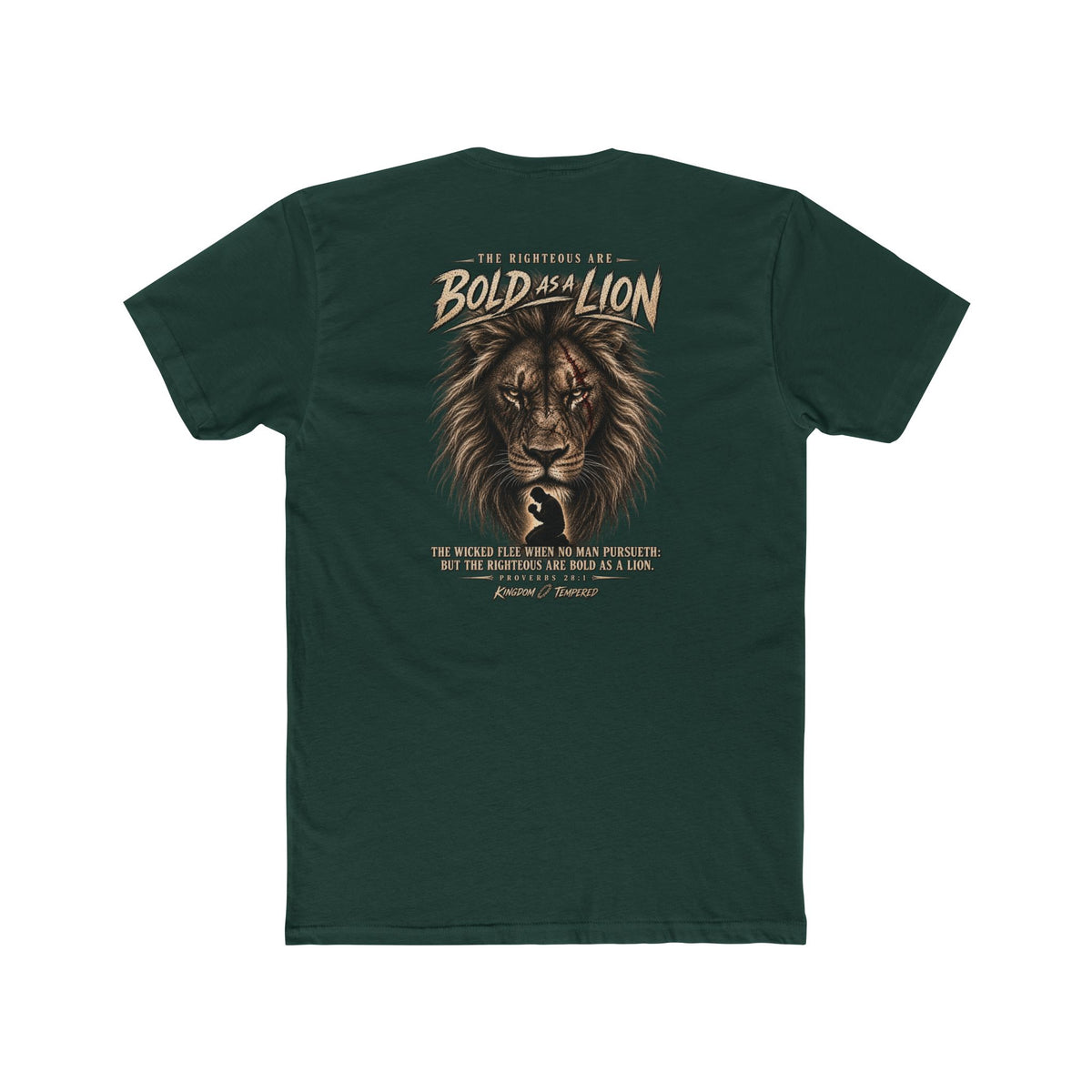 Lion Graphic Tee — "Bold as a Lion" Inspirational Christian Tee (Kingdom-Tempered) — Proverbs 28:1