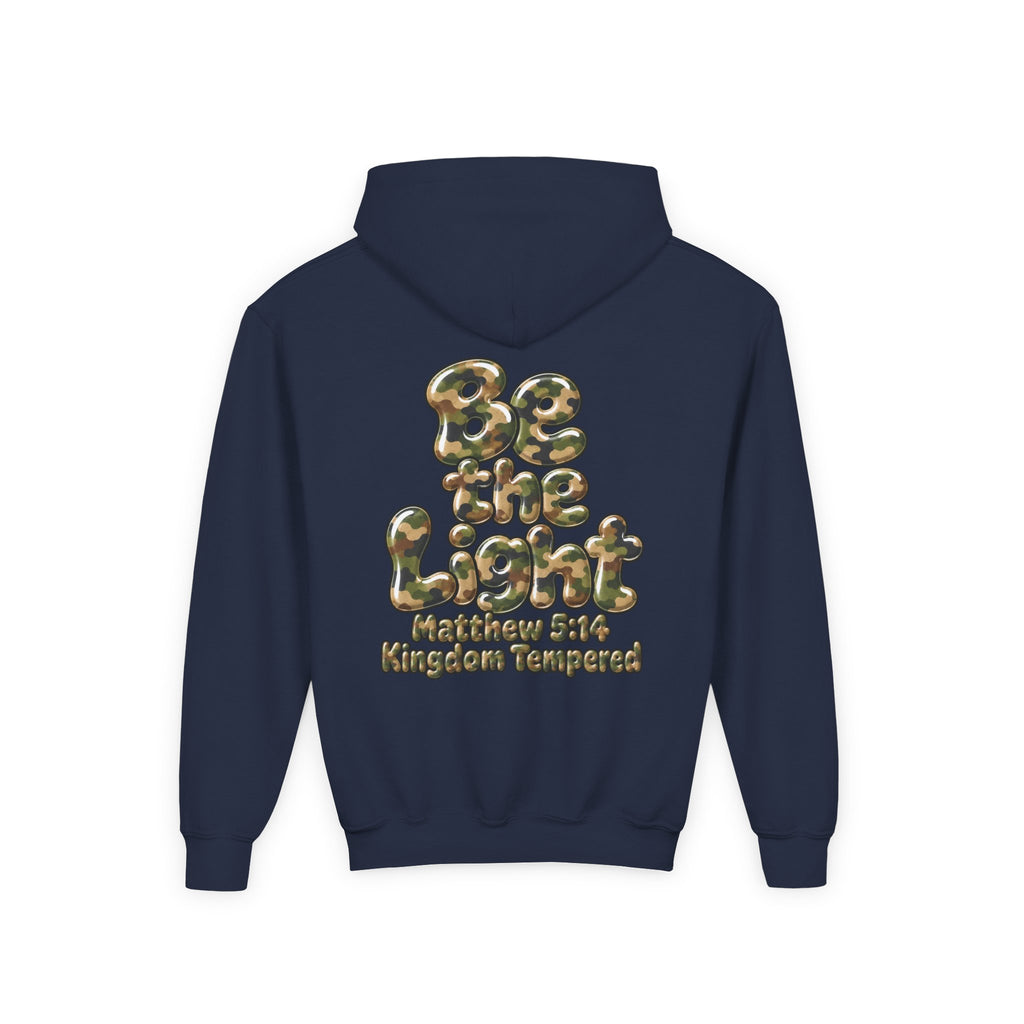 Youth Hoodie — "Be the Light" Inspirational Christian Graphic