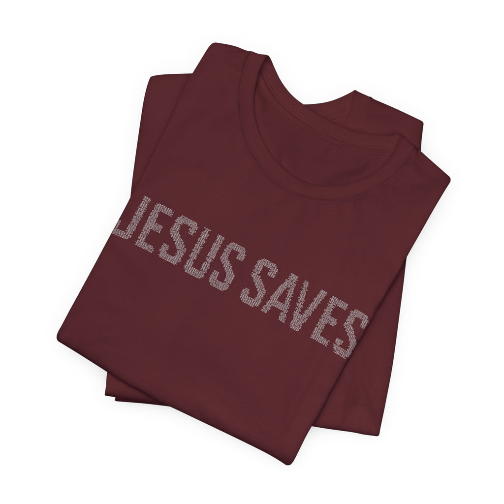 Jesus Saves written in scripture — Minimal Faith T-Shirt