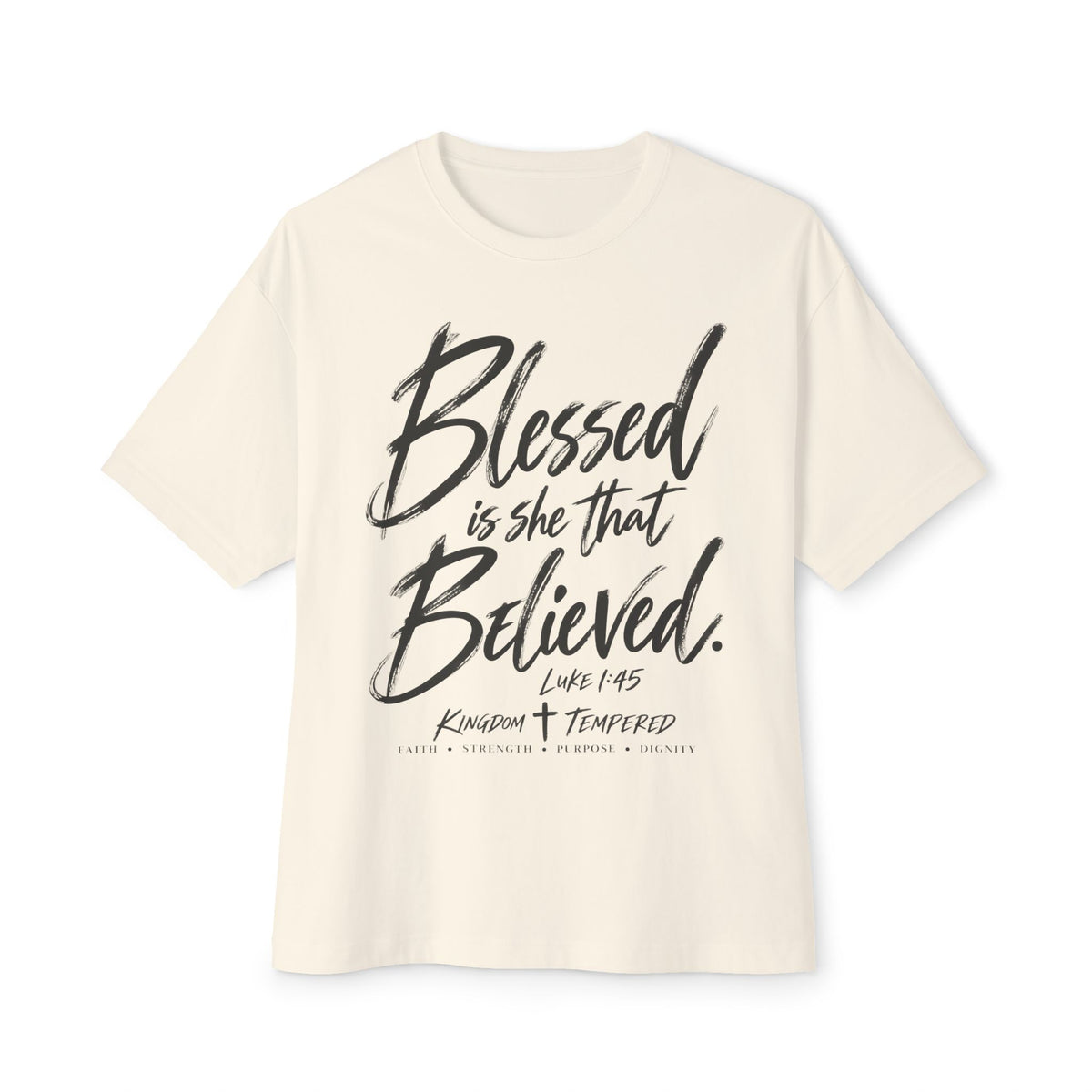 Blessed Is She That Believed Tee — Inspirational Christian Scripture Shirt (Luke 1:45)