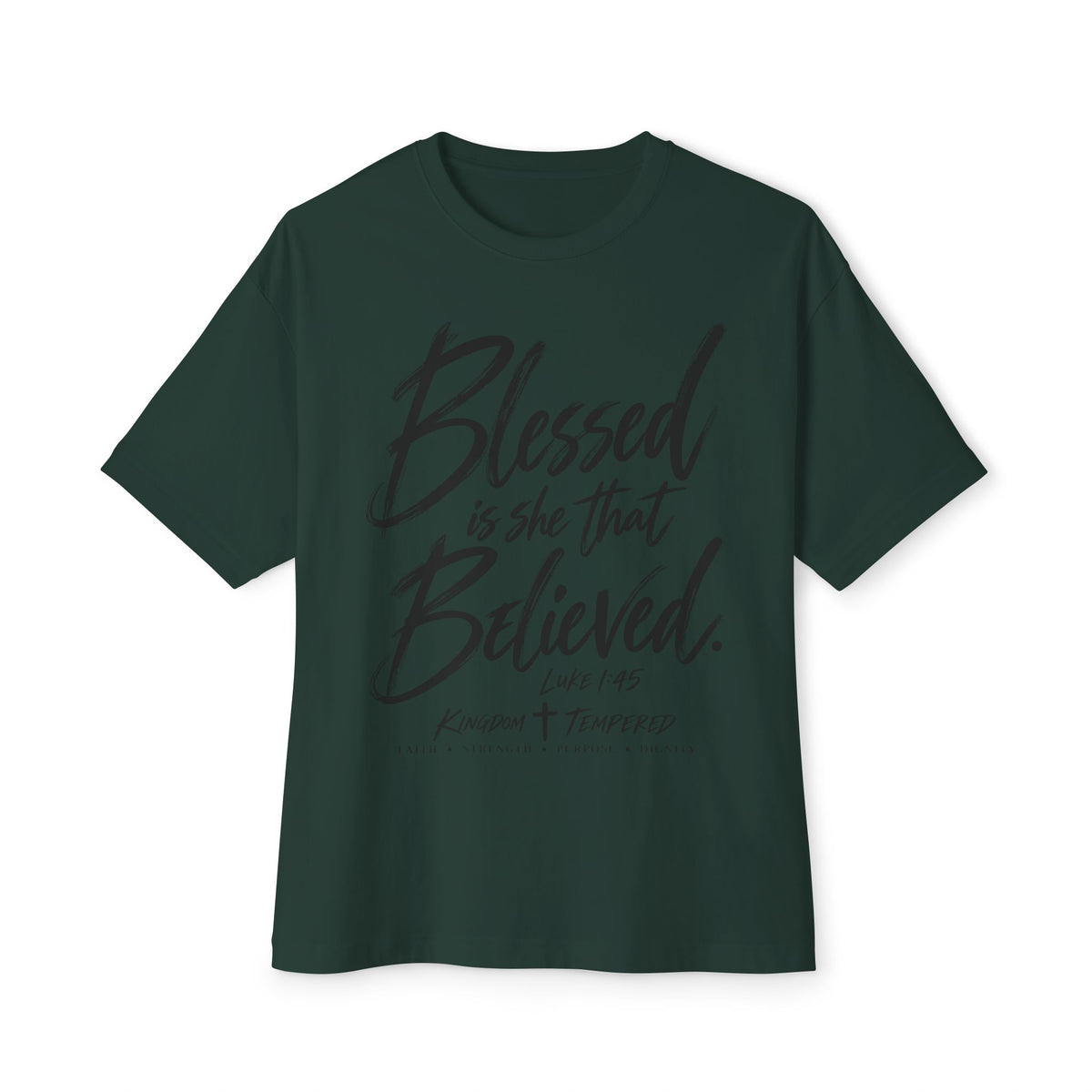Blessed Is She That Believed Tee — Inspirational Christian Scripture Shirt (Luke 1:45)