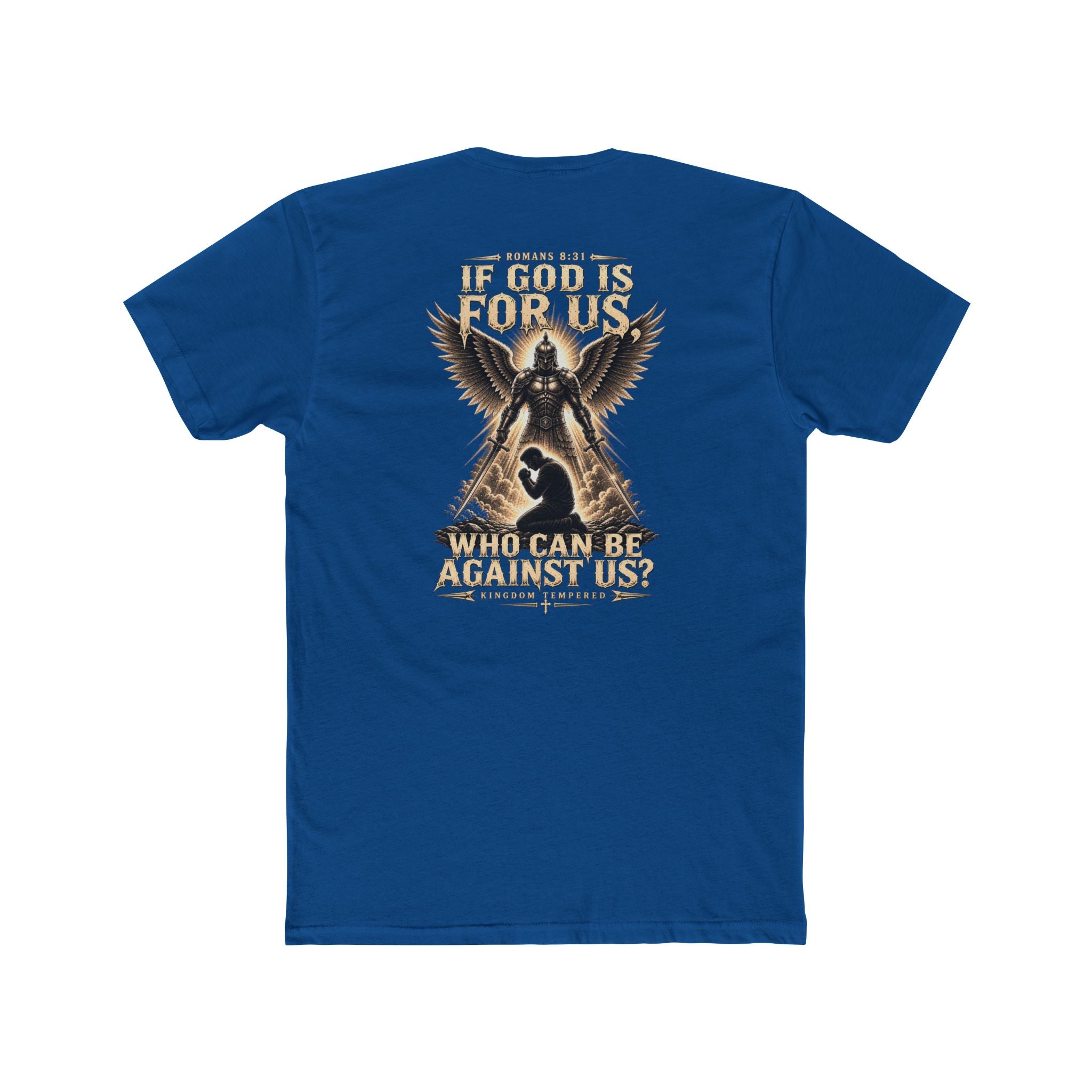 Christian Faith Tee — "If God Is For Us" Angel & Prayer Graphic T-Shirt