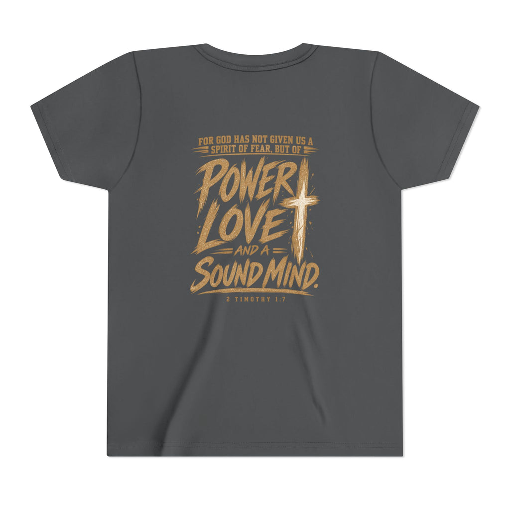 Youth Tee — “Power, Love, Sound Mind” Christian Graphic Tee