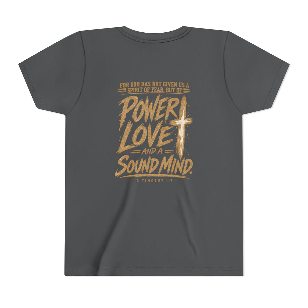 Youth Tee — “Power, Love, Sound Mind” Christian Graphic Tee