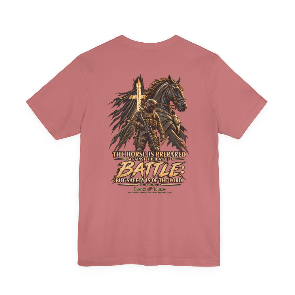 Battle-Ready Knight T-Shirt — 'The Horse Is Prepared for Battle' Christian Warrior Tee