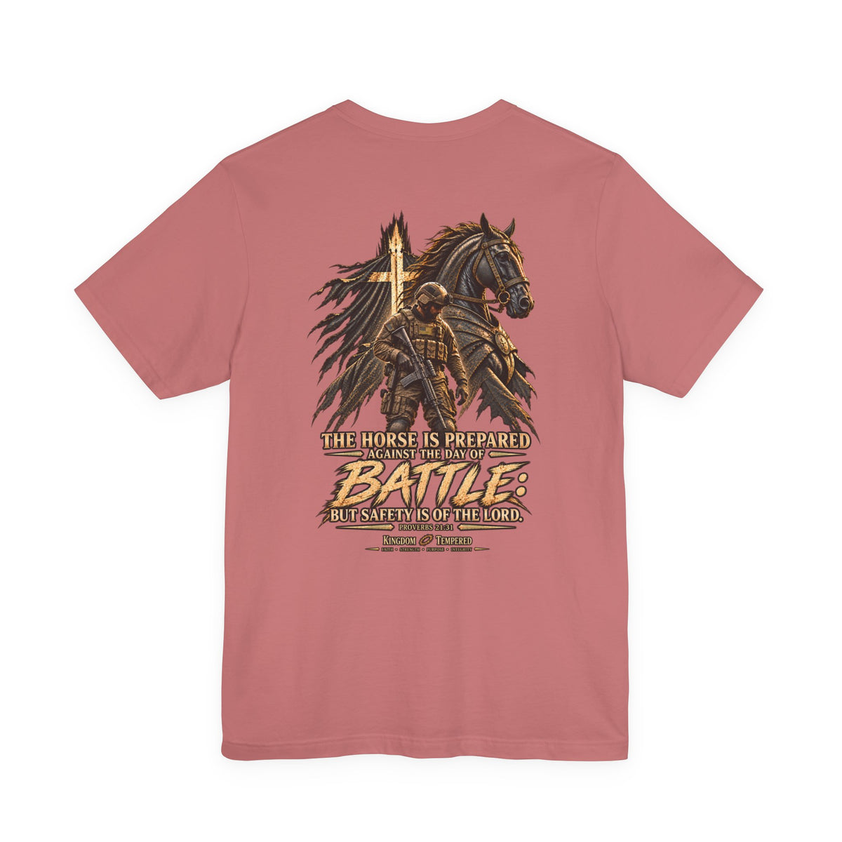 Battle-Ready Knight T-Shirt — 'The Horse Is Prepared for Battle' Christian Warrior Tee