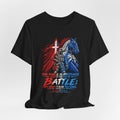 Battle Knight Tee — Patriotic Red & Blue Knight Horse Graphic T-Shirt