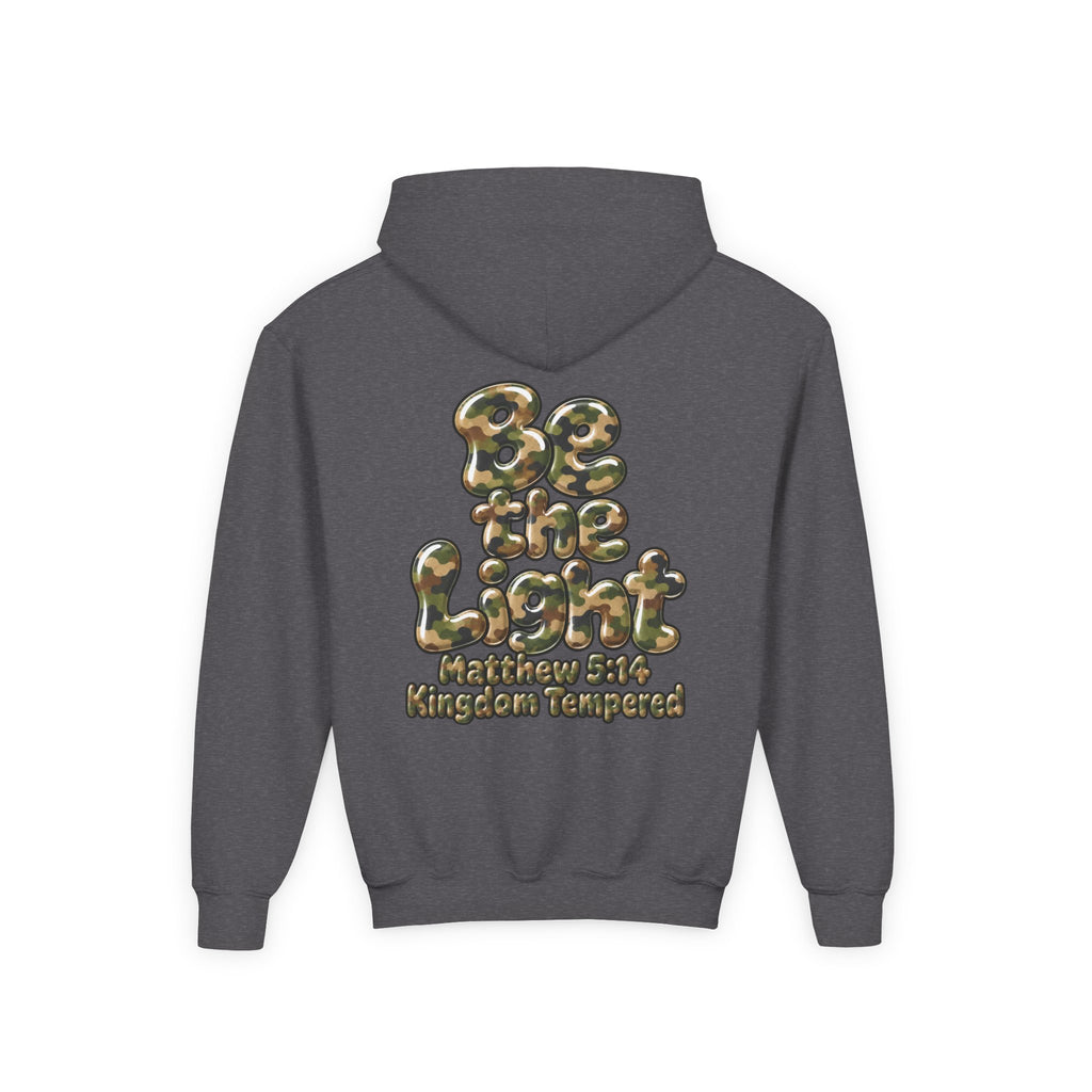 Youth Hoodie — "Be the Light" Inspirational Christian Graphic