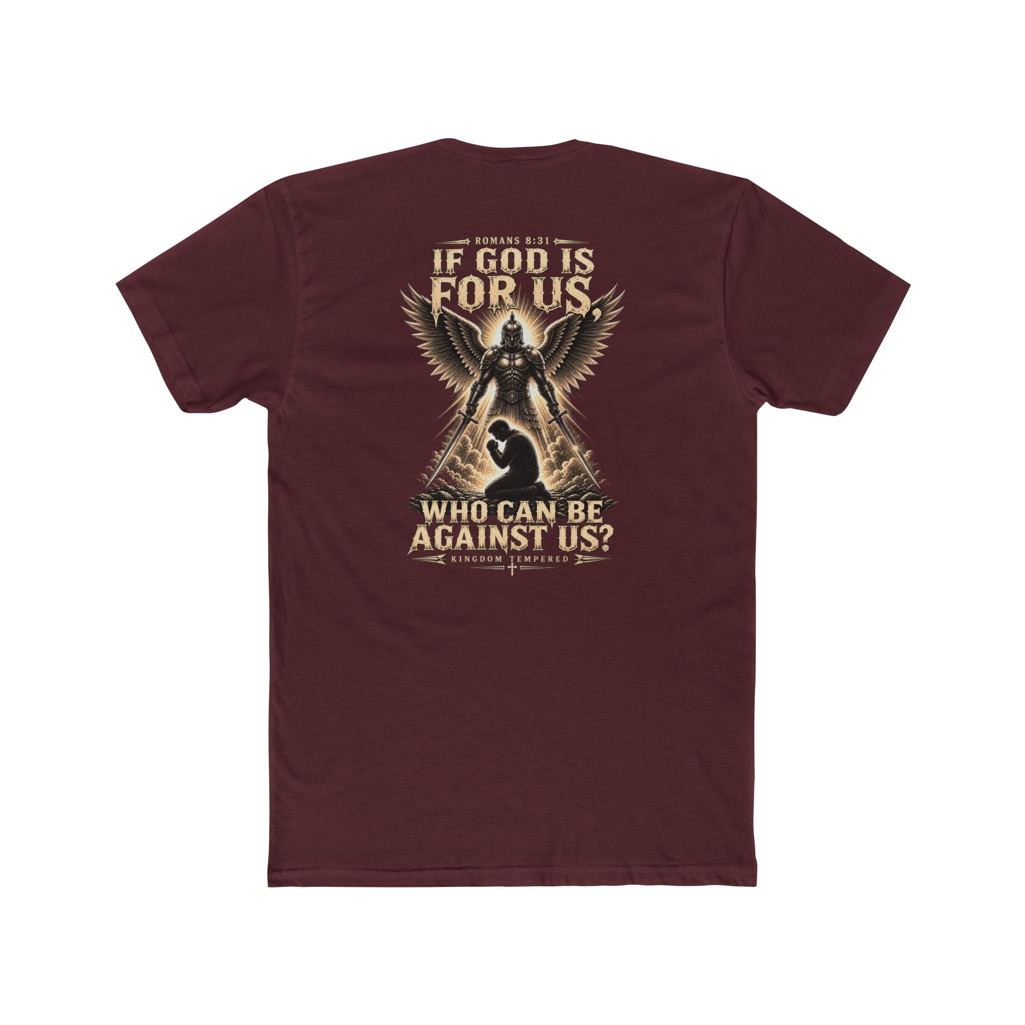 Christian Faith Tee — "If God Is For Us" Angel & Prayer Graphic T-Shirt