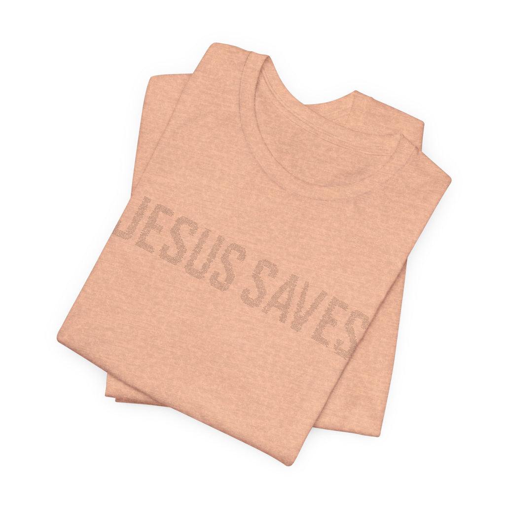 Jesus Saves written in scripture — Minimal Faith T-Shirt