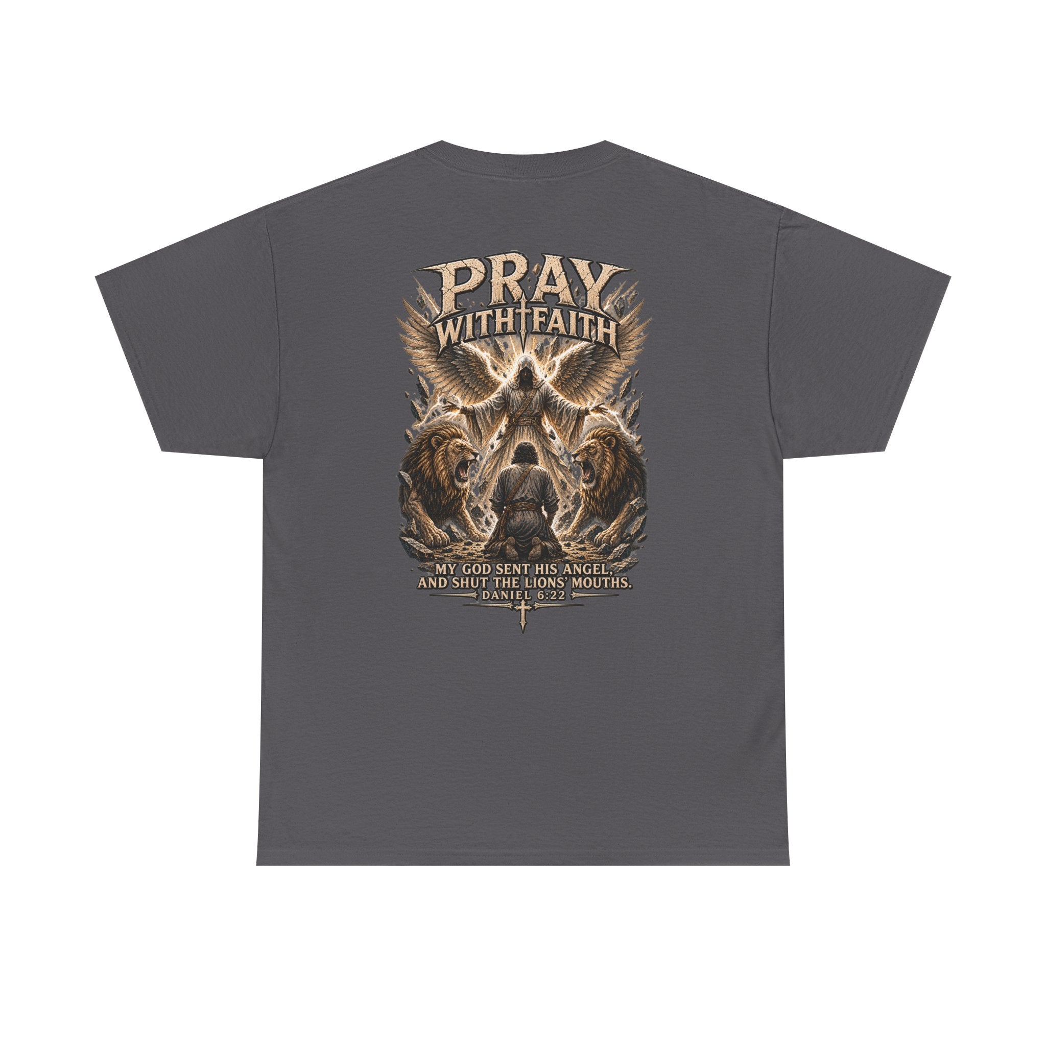 Pray With Faith Tee — Lion & Cross Christian Graphic T-Shirt