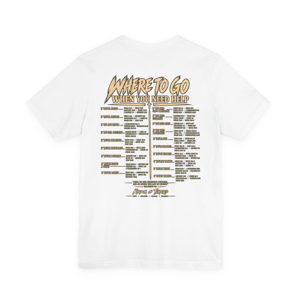 Where to Go When You Need Help Tee — Resource Guide Back Print T-Shirt