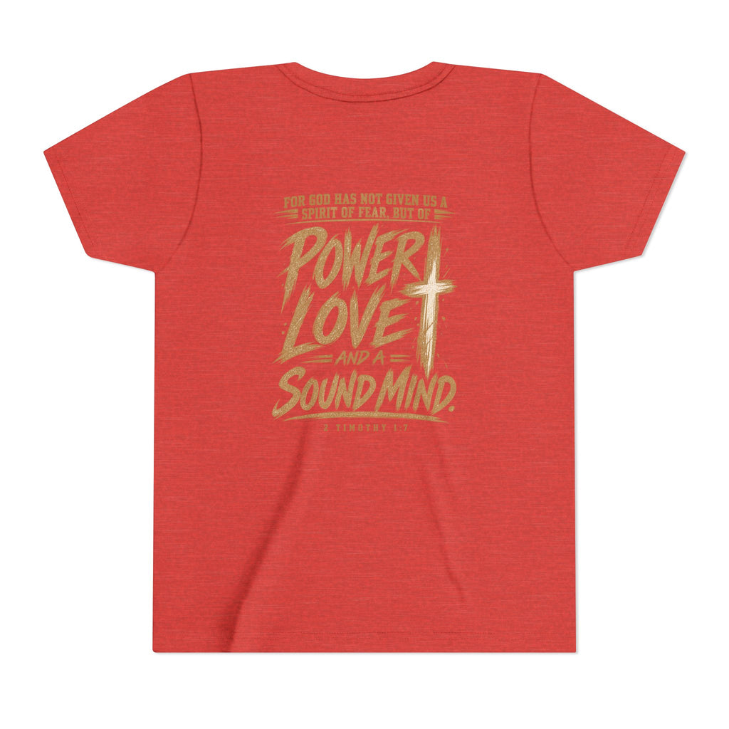 Youth Tee — “Power, Love, Sound Mind” Christian Graphic Tee