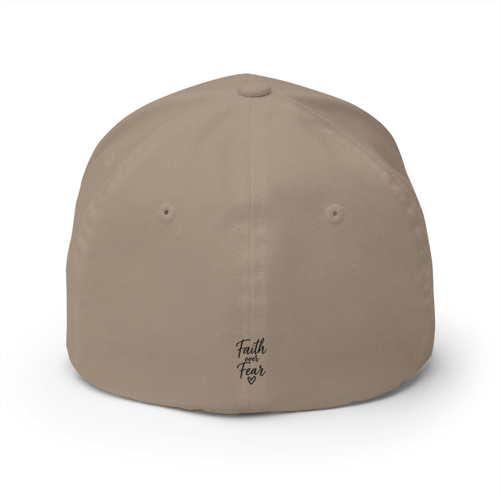 Embroidered Faith Cross Cap — 'Faith Over Fear' Closed-Back Baseball Hat