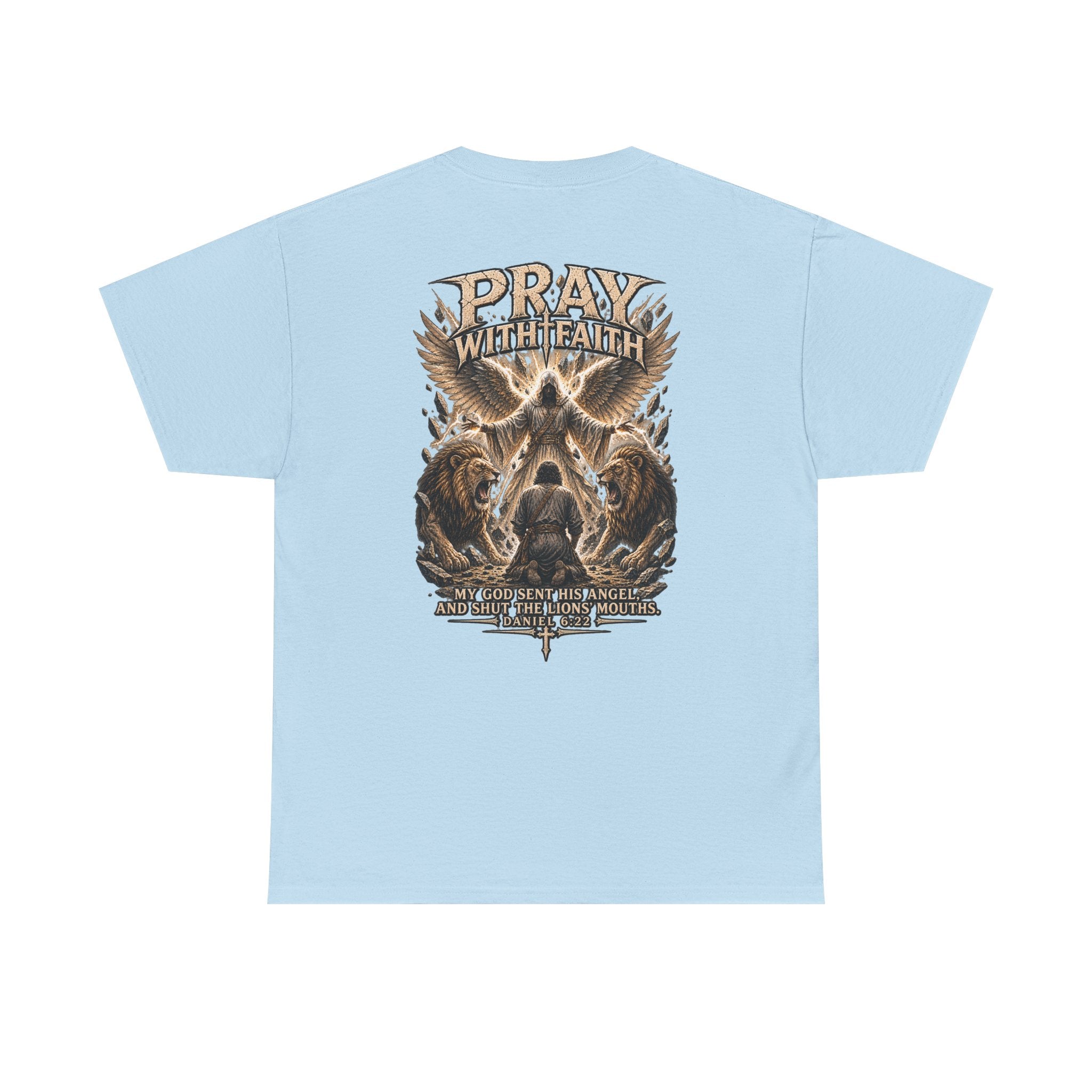 Pray With Faith Tee — Lion & Cross Christian Graphic T-Shirt
