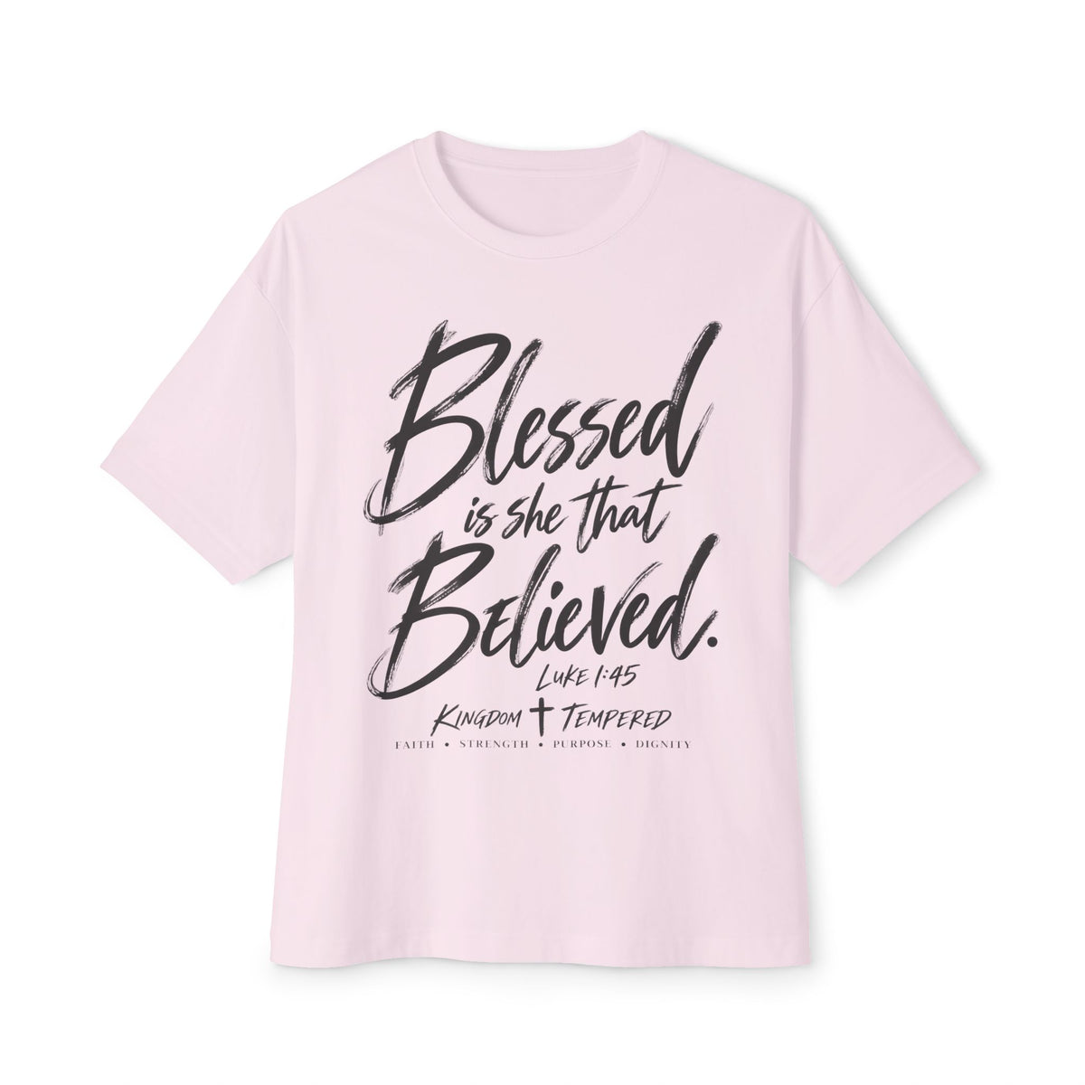 Blessed Is She That Believed Tee — Inspirational Christian Scripture Shirt (Luke 1:45)