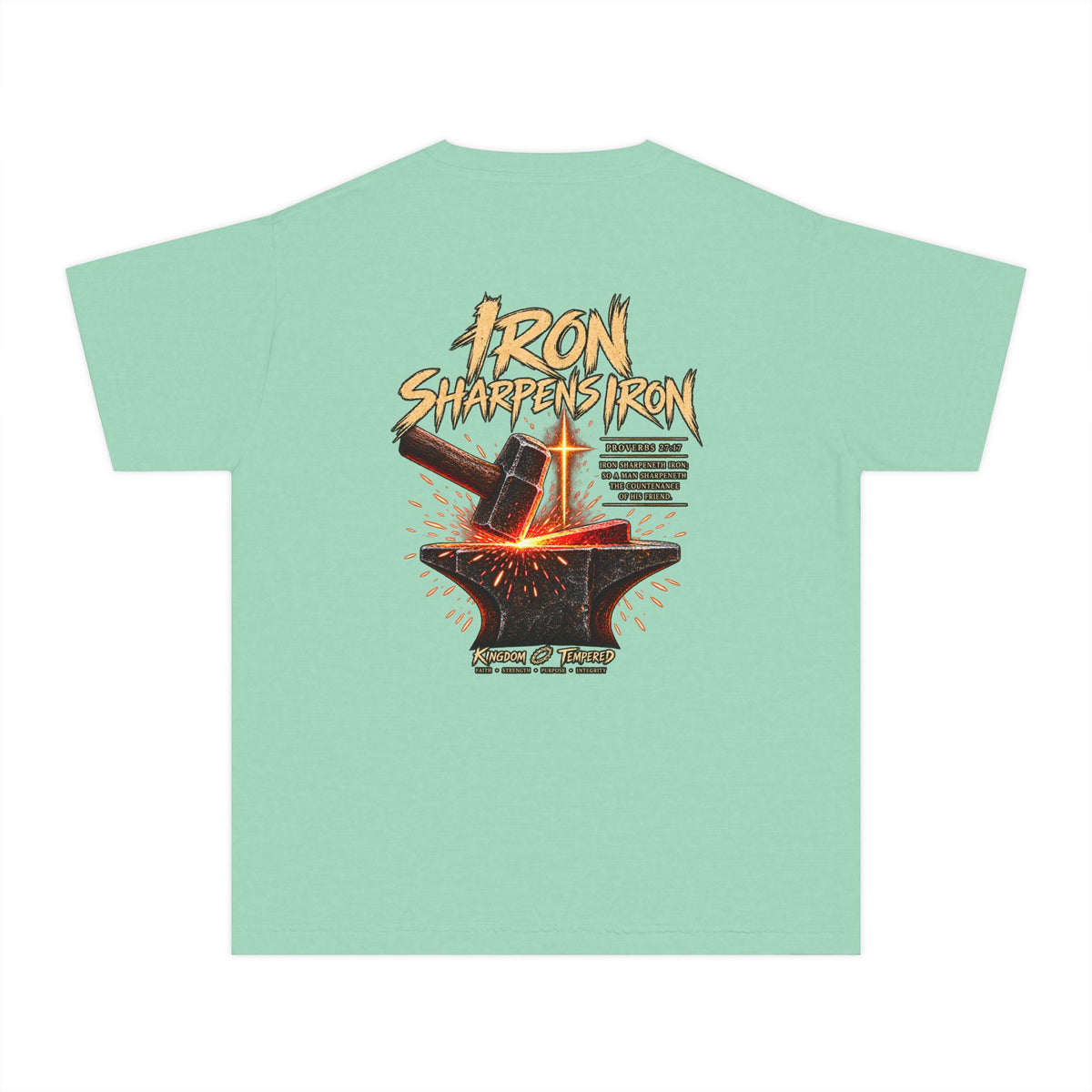 Youth Tee — "Iron Sharpens Iron" Christian Anvil Graphic Shirt