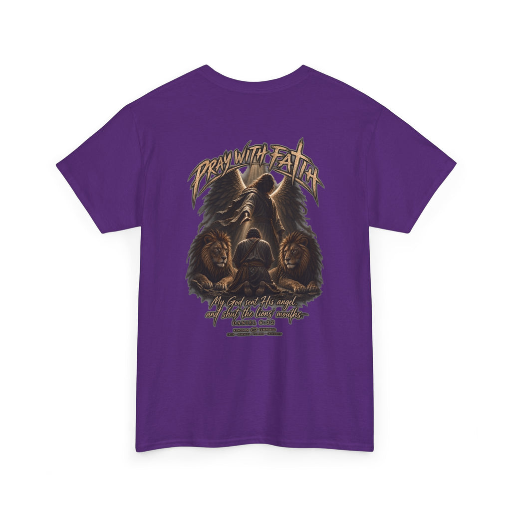Pray With Faith Tee — Lion & Cross Christian Graphic T-Shirt