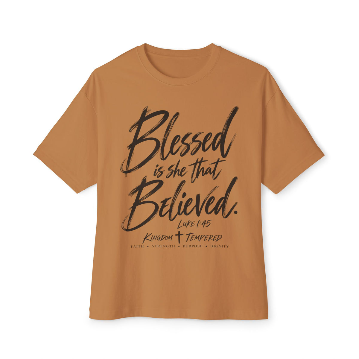 Blessed Is She That Believed Tee — Inspirational Christian Scripture Shirt (Luke 1:45)