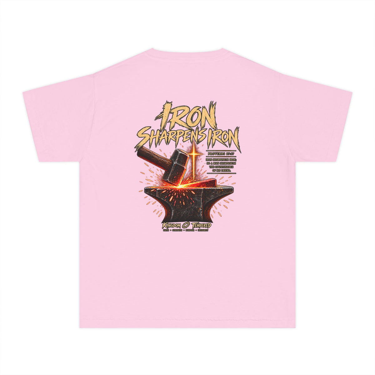 Youth Tee — "Iron Sharpens Iron" Christian Anvil Graphic Shirt
