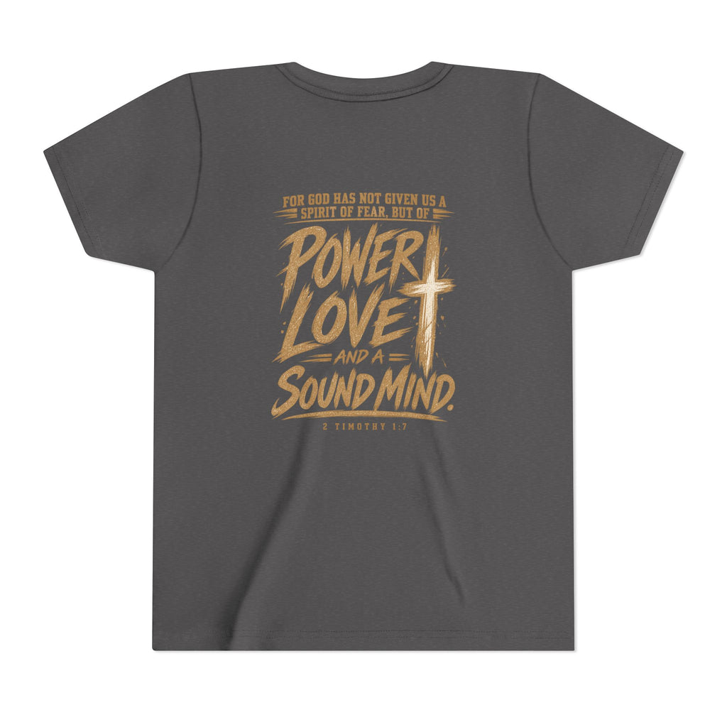 Youth Tee — “Power, Love, Sound Mind” Christian Graphic Tee