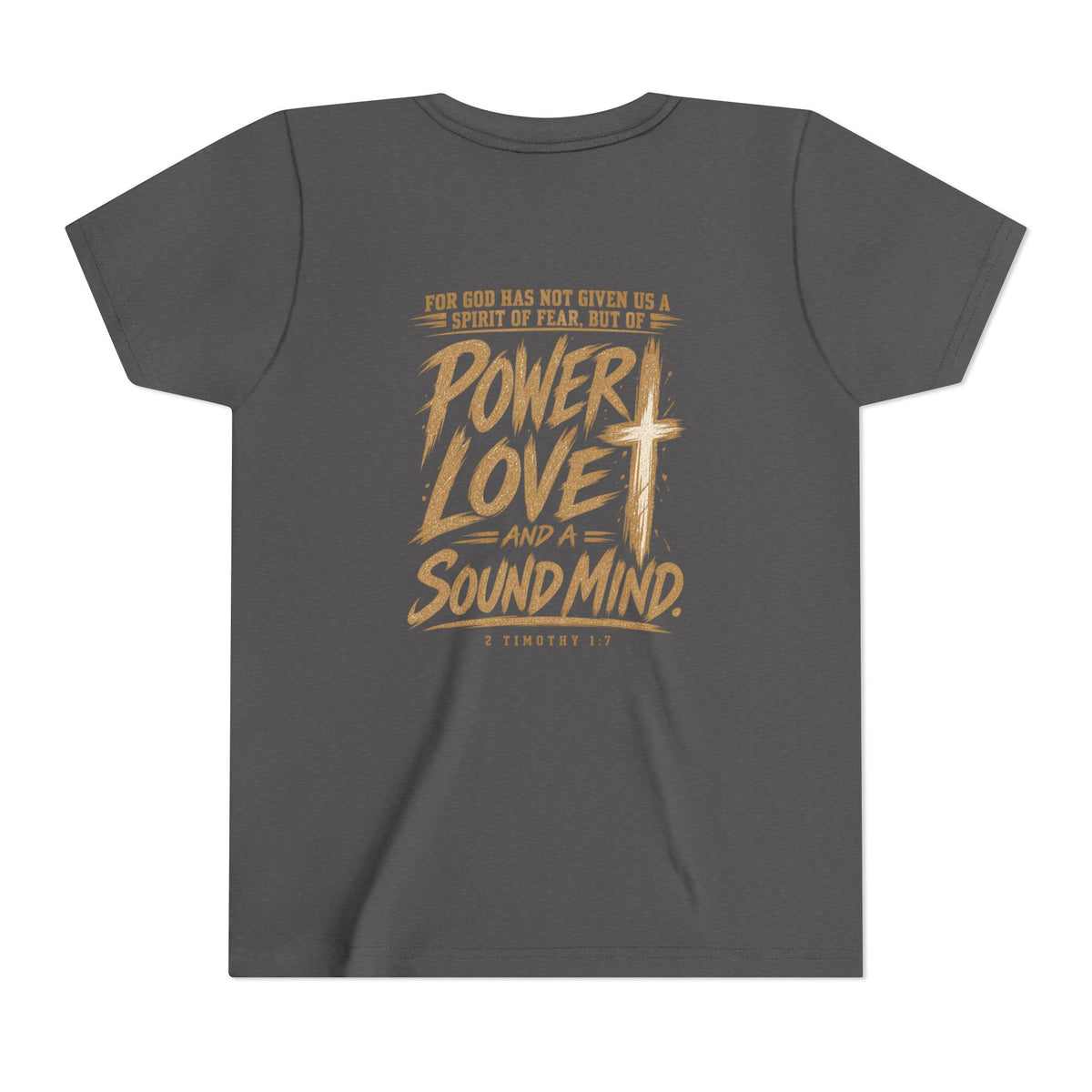 Youth Tee — “Power, Love, Sound Mind” Christian Graphic Tee