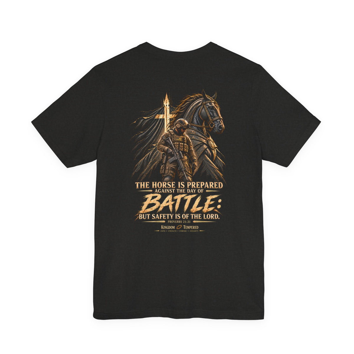Battle-Ready Knight T-Shirt — 'The Horse Is Prepared for Battle' Christian Warrior Tee