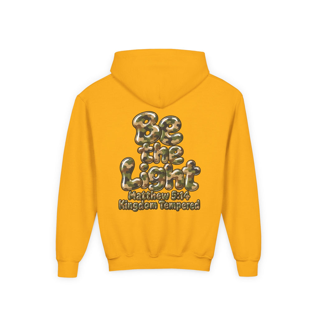Youth Hoodie — "Be the Light" Inspirational Christian Graphic