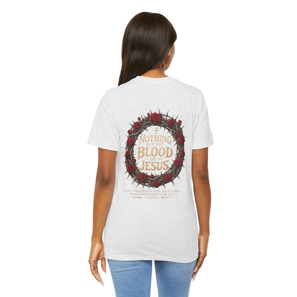 Nothing But the Blood of Jesus Tee — Christian Faith T‑Shirt with Crown of Thorns & Roses
