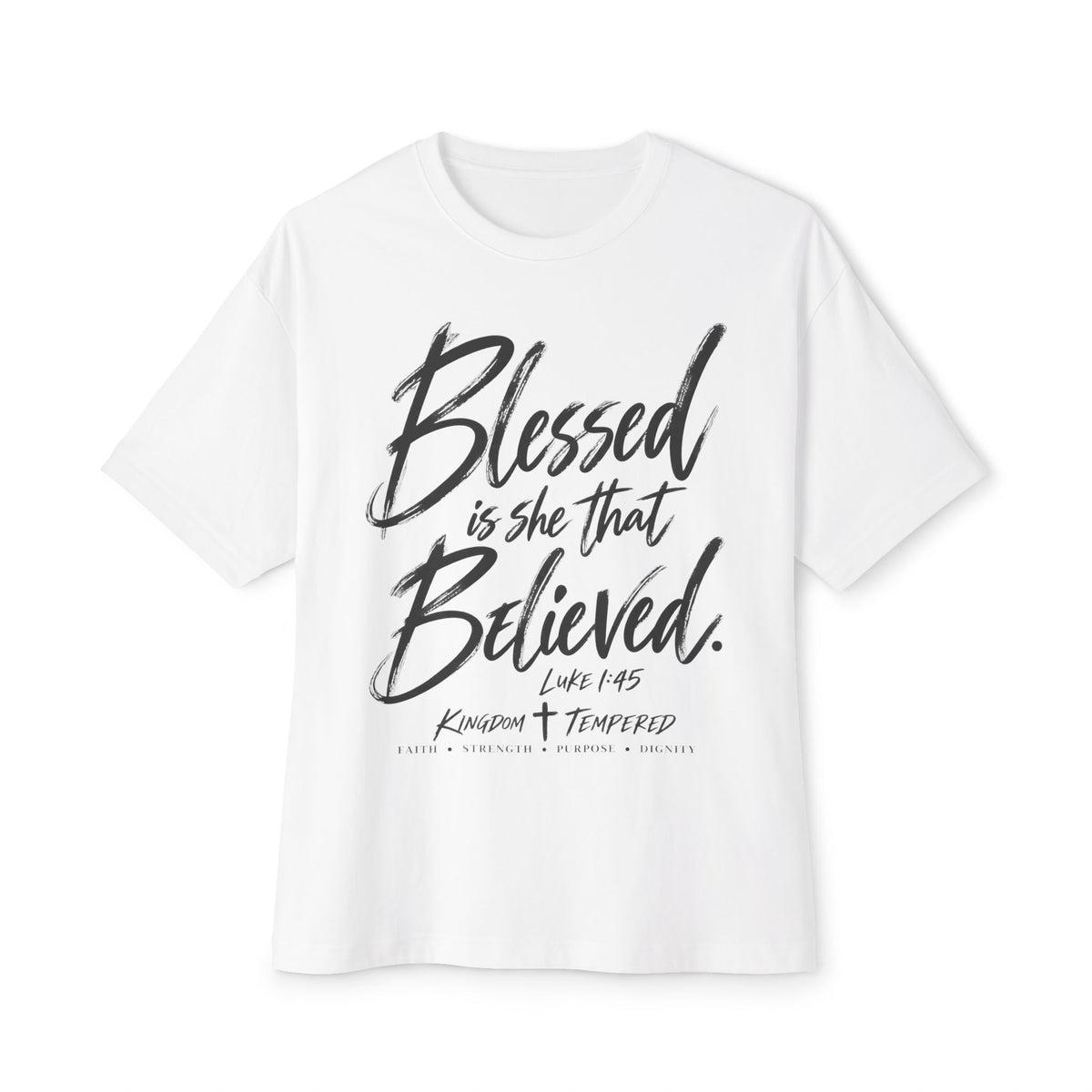 Blessed Is She That Believed Tee — Inspirational Christian Scripture Shirt (Luke 1:45)