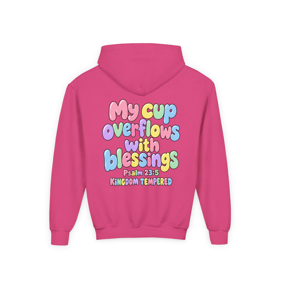 Youth Hoodie — "My Cup Overflows with Blessings" Pastel Christian Psalm 23:5 Design