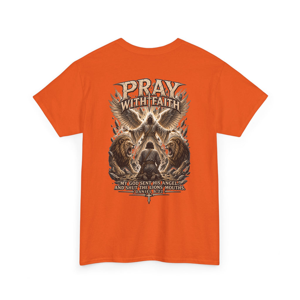 Pray With Faith Tee — Lion & Cross Christian Graphic T-Shirt