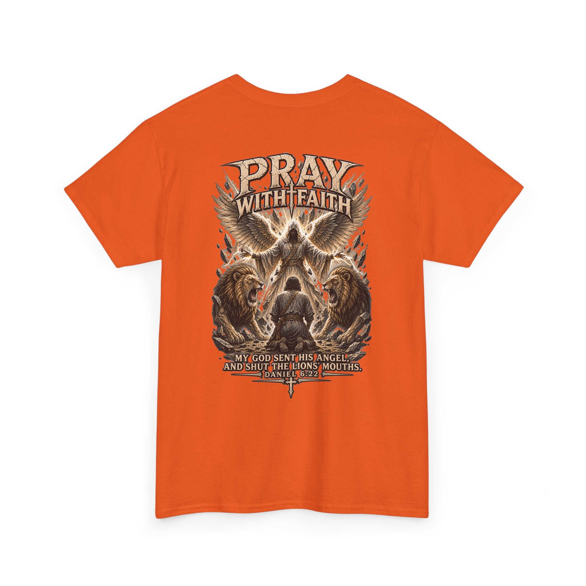 Pray With Faith Tee — Lion & Cross Christian Graphic T-Shirt