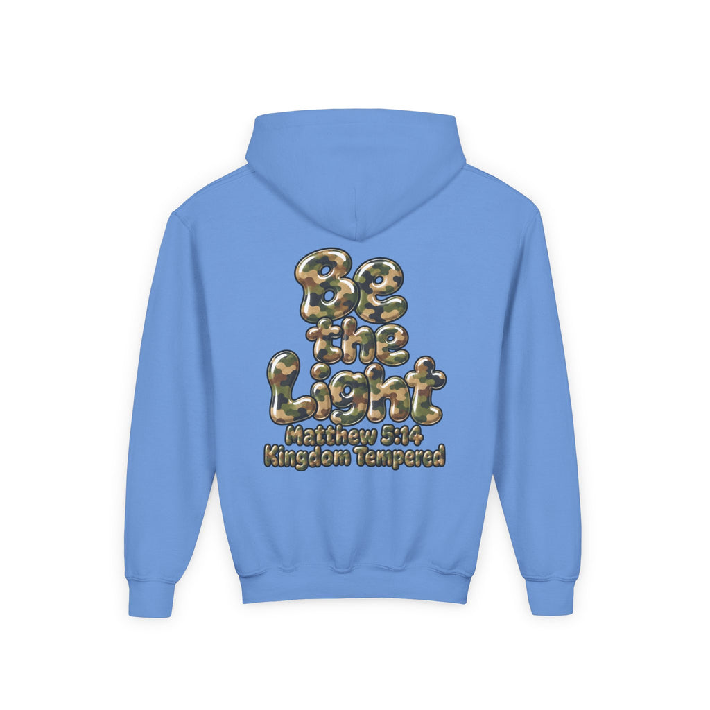 Youth Hoodie — "Be the Light" Inspirational Christian Graphic