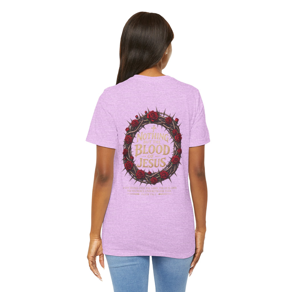 Nothing But the Blood of Jesus Tee — Christian Faith T‑Shirt with Crown of Thorns & Roses