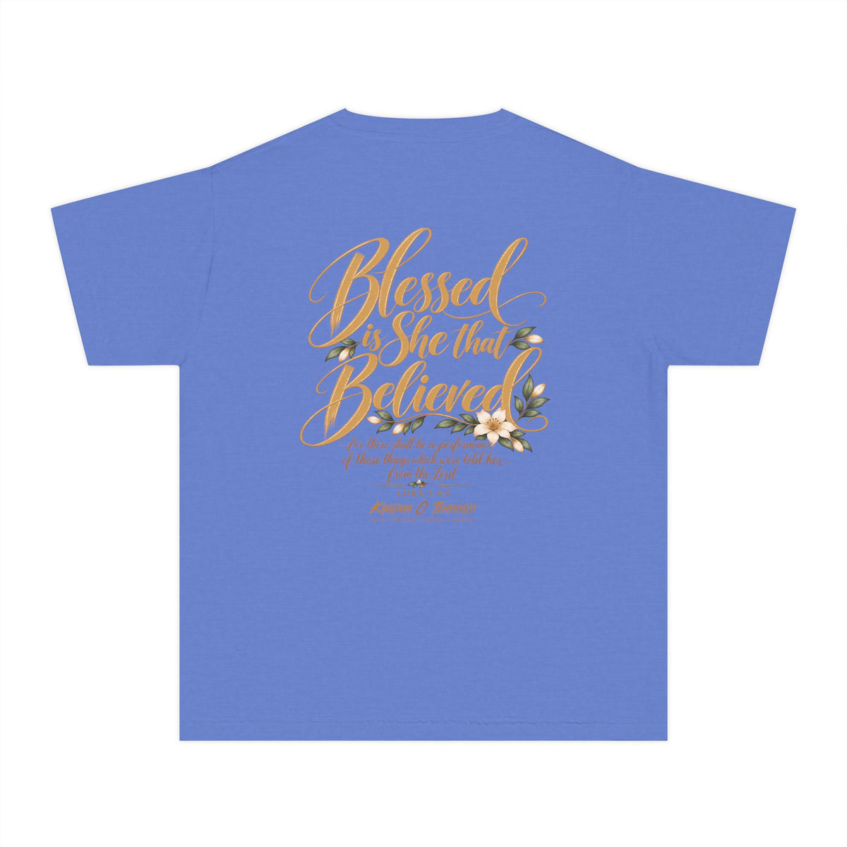 Youth Tee — "Blessed Is She That Believed" Inspirational Christian Kids Shirt