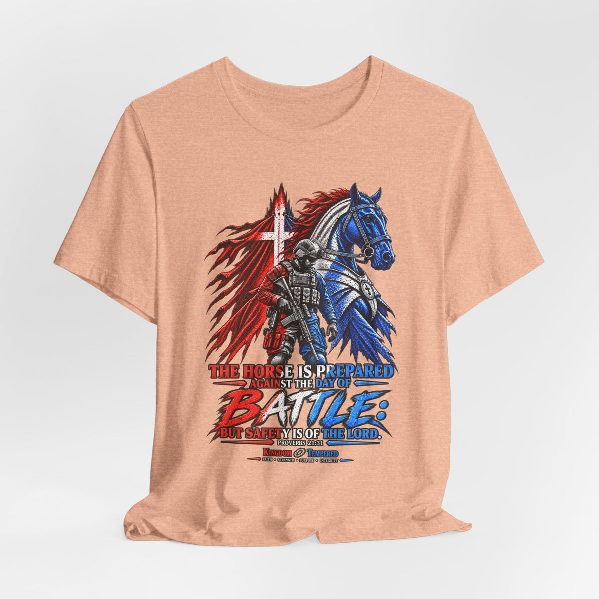 Battle Knight Tee — Patriotic Red & Blue Knight Horse Graphic T-Shirt
