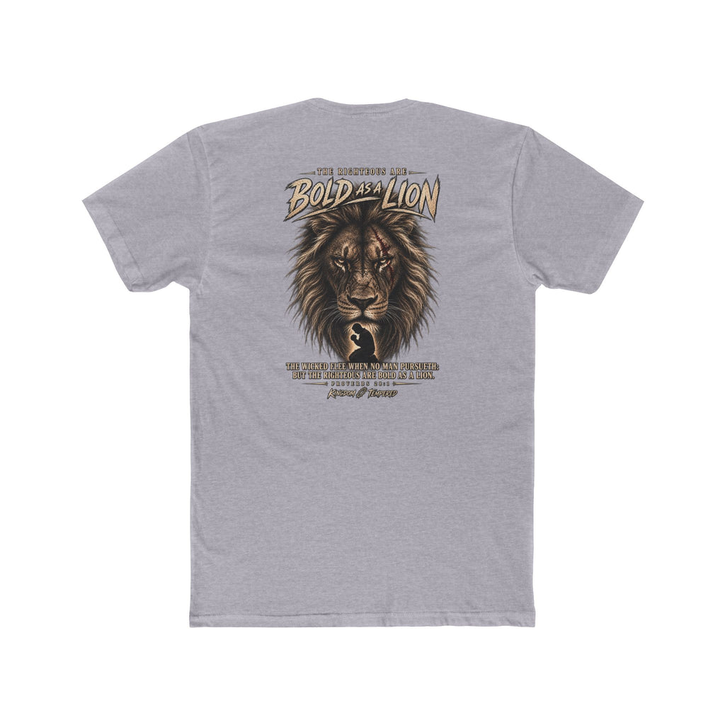 Lion Graphic Tee — "Bold as a Lion" Inspirational Christian Tee (Kingdom-Tempered) — Proverbs 28:1
