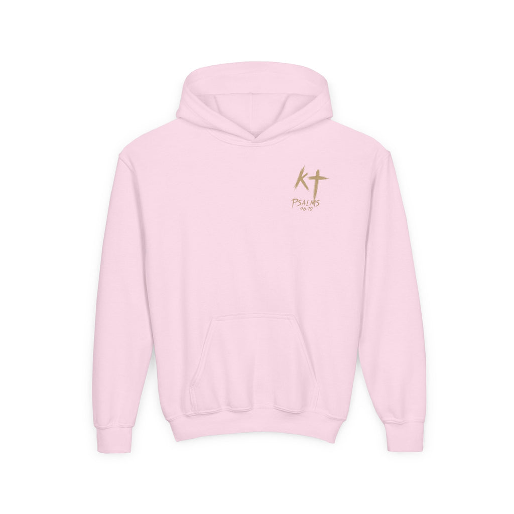 Youth Hoodie — "Be Still and Know That I Am God" Floral Christian Sweatshirt