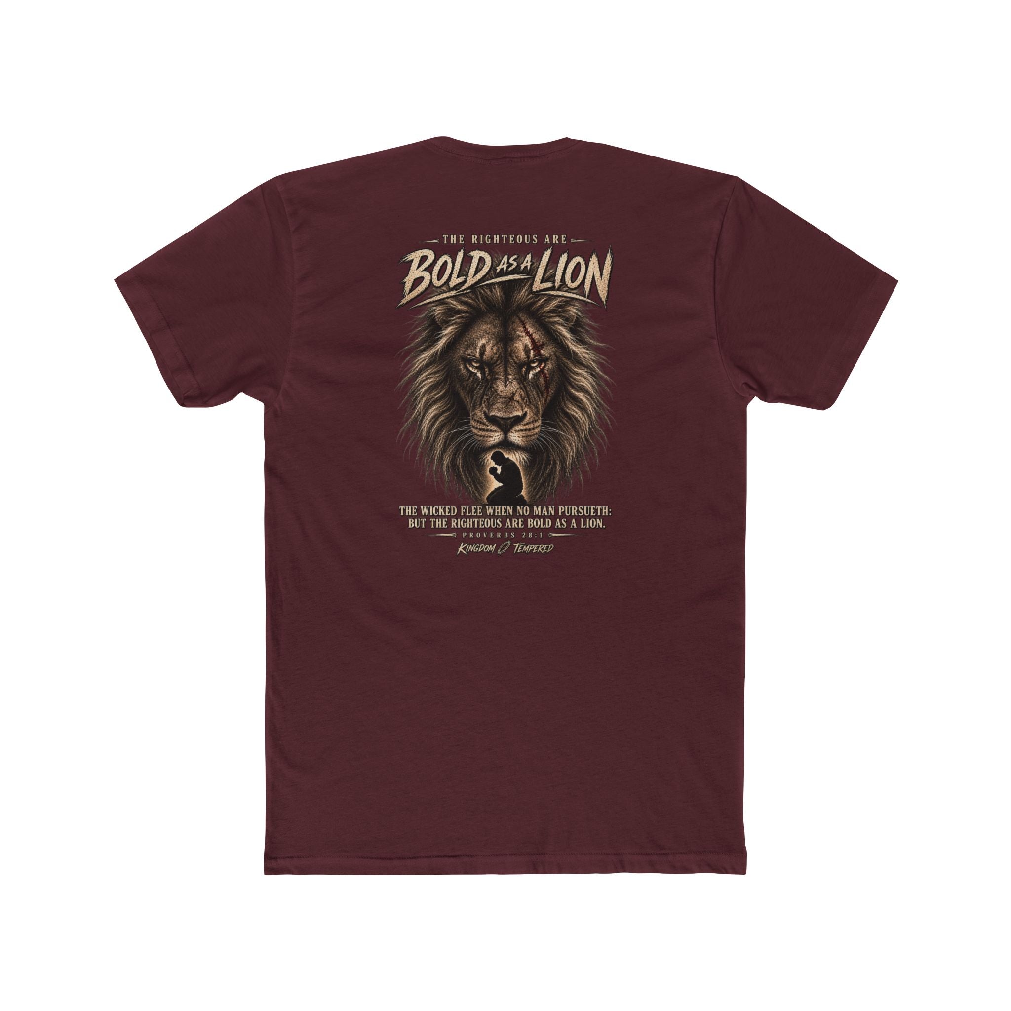 Lion Graphic Tee — "Bold as a Lion" Inspirational Christian Tee (Kingdom-Tempered) — Proverbs 28:1