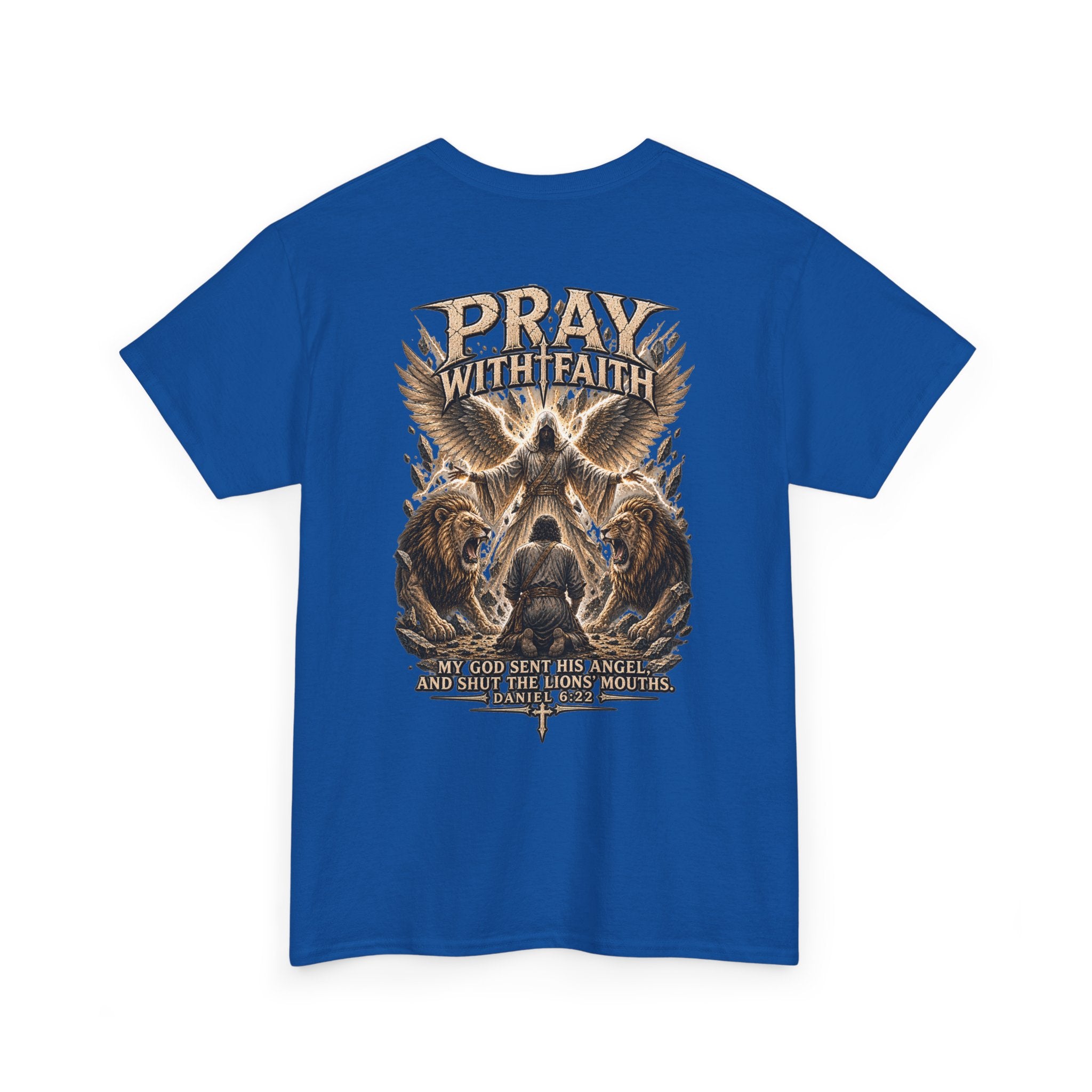 Pray With Faith Tee — Lion & Cross Christian Graphic T-Shirt